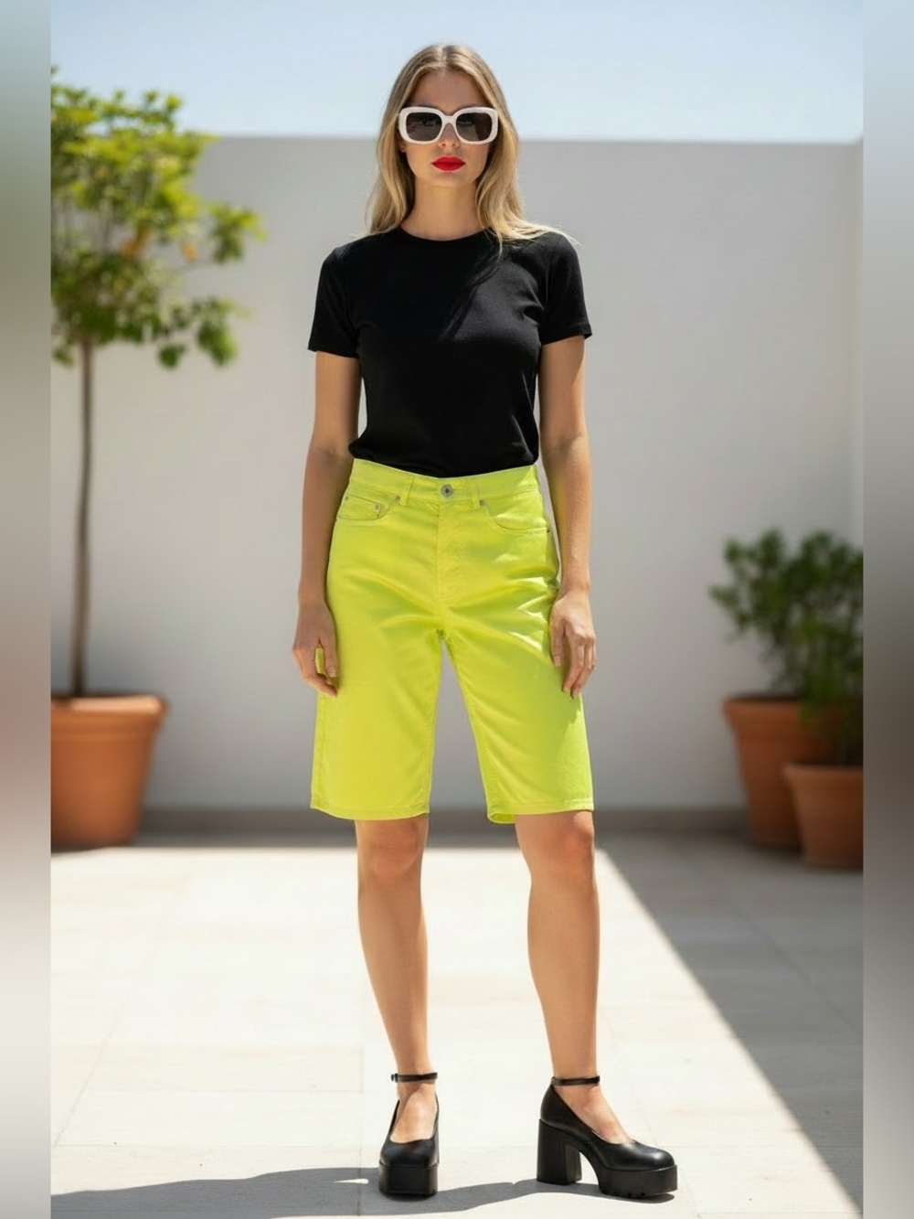 Dries Van Noten Unisex Neon Yellow Bermuda Shorts